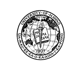 UNIVERSITY OF HAWAII UA MAU KE EA O KA AINA I KA PONO MALAMALAMA 1907 logo