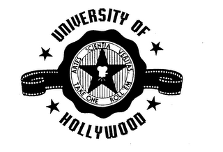 UNIVERSITY OF HOLLYWOOD ARTES SCIENTIA VERITAS TAKE ONE ROLL'EM logo