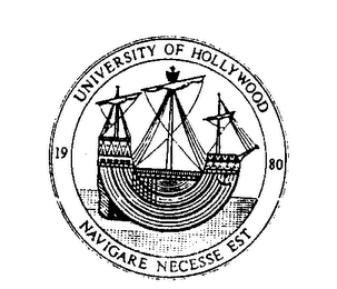UNIVERSITY OF HOLLYWOOD NAVIGARE NECESSE EST 1980 logo