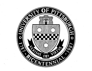 UNIVERSITY OF PITTSBURGH BICENTENNIAL 1787 1987 VERITAS ET VIRTUS logo