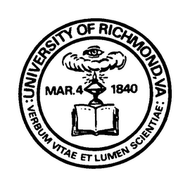 :UNIVERSITY OF RICHMOND, VA: VERBUM VITAE ET LUMEN SCIENTIAE MAR.4 1840 logo
