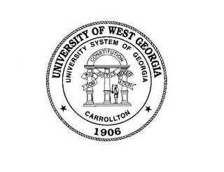 UNIVERSITY OF WEST GEORGIA UNIVERSITY SYSTEM OF GEORGIA CONSTITUTION WISDOM JUSTICE MODERATION CARROLLTON 1906 logo