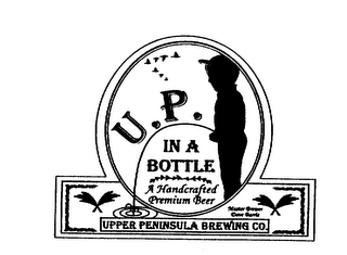 U.P. IN A BOTTLE A HANDCRAFTED PREMIUM BEER UPPER PENINSULA BREWING CO. MASTER BREWER DAVE BARRIE logo
