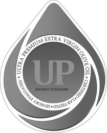 UP ULTRA PREMIUM EXTRA VIRGIN OLIVE OILCERTIFIED LAB TESTED SENSORY EVALUATED HIGHEST STANDARD logo