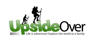 UPSIDEOVER LIFE IS ADVENTURE! EXPLORE THE WORLD AS A FAMILY logo