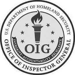 U.S. DEPARTMENT OF HOMELAND SECURITY OFFICE OF INSPECTOR GENERAL OIG INTEGRITY ACCOUNTABILITY EXCELLENCE logo