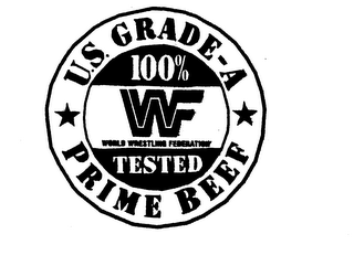 U.S. GRADE-A PRIME BEEF 100% WF WORLD WRESTLING FEDERATION TESTED logo