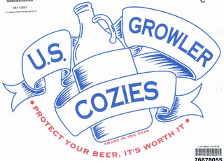 U.S. GROWLER COZIES ·PROTECT YOUR BEER, IT'S WORTH IT· MADE IN THE USA· logo