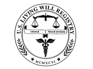 U.S. LIVING WILL REGISTRY CHOICE PEACE OF MIND MCMXCVI logo