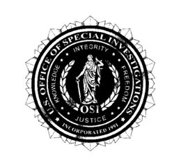 U.S. OFFICE OF SPECIAL INVESTIGATIONS INCORPORATED 1991 INTEGRITY FREEDOM KNOWLEDGE JUSTICE OSI logo