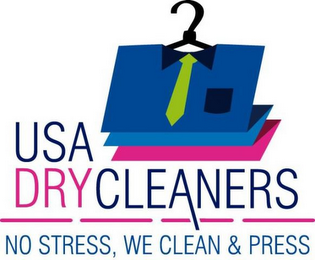 USA DRYCLEANERS NO STRESS, WE CLEAN & PRESS logo