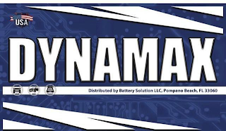 USA DYNAMAX DISTRIBUTED BY BATTERY SOLUTION LLC, POMPANO BEACH, FL 33060 NONTRANSFERABLE LIMITED WARRANTY PROOF OF PURCHASE REQUIRED logo