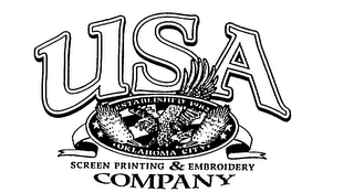 USA ESTABLISHED 1982 OKLAHOMA CITY SCREEN PRINTING & EMBROIDERY COMPANY logo