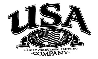 USA ESTABLISHED 1982 OKLAHOMA CITY T-SHIRT & SCREEN PRINTING COMPANY logo