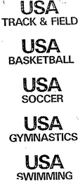 USA TRACK & FIELD USA BASKETBALL USA SOCCER USA GYMNASTICS USA SWIMMING logo