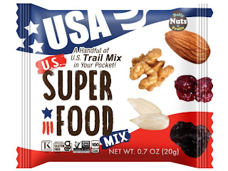 USA U.S. A HANDFUL OF U.S. TRAIL MIX INYOUR POCKET! SUPERFOOD MIX GLUTEN FREE NON-GMO UNSALTED 100 CAL. NET WT. 0.7 OZ (20 G) DAILY NUTS AND FRUITS logo