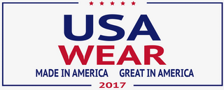USA WEAR MADE IN AMERICA GREAT IN AMERICA 2017 logo