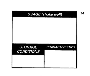 USAGE (SHAKE WELL) STORAGE CONDITIONS CHARACTERISTICS logo