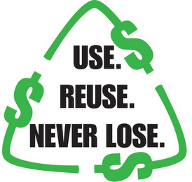 USE. $ REUSE. $ NEVER LOSE. $ logo