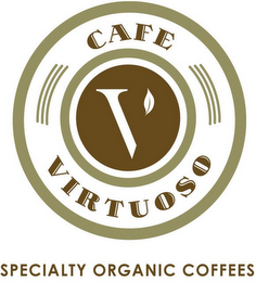 V CAFE VIRTUOSO SPECIALTY ORGANIC COFFEES logo