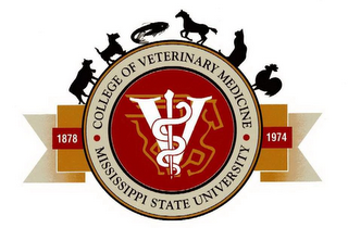 V COLLEGE OF VETERINARY MEDICINE MISSISSIPPI STATE UNIVERSITY 1878-1974 logo