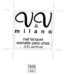 V & V MILANO NAIL LACQUER ESMALTE PARA UNAS .5 FL OZ/15 ML logo