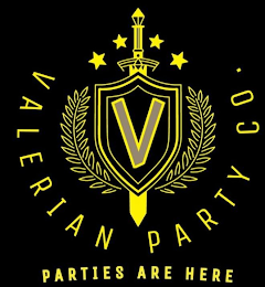 V VALERIAN PARTY CO. PARTIES ARE HERE logo
