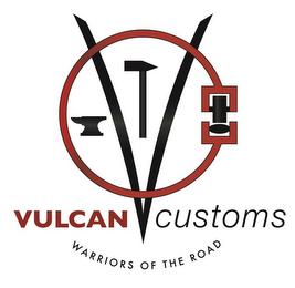 V VULCAN CUSTOMS WARRIORS OF THE ROAD logo