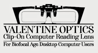 VALENTINE OPTICS CLIP-ON COMPUTER READING LENS FOR BIOFOCAL AGE DESKTOP COMPUTER USERS logo
