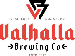 VALHALLA BREWING CO ESTD 2017 CRAFTED IN ELKTON, MD VB logo