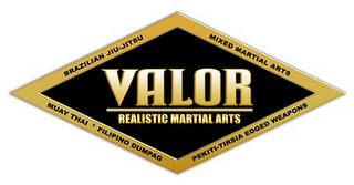 VALOR REALISTIC MARTIAL ARTS BRAZILIAN JIU-JITSU MIXED MARTIAL ARTS MUAY THAI * FILIPINO DUMPAG PEKITI-TIRSIA EDGED WEAPONS logo