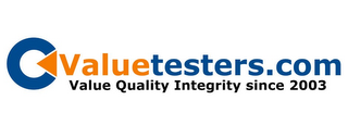 VALUETESTERS.COM VALUE QUALITY INTEGRITY SINCE 2003 logo