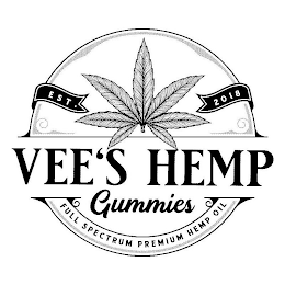 VEE'S HEMP GUMMIES EST. 2018 FULL SPECTRUM PREMIUM HEMP OIL logo