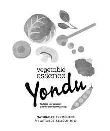 VEGETABLE ESSENCE YONDU REVITALIZE YOURVEGGIES! GREAT FOR PLANT-BASED COOKING. NATURALLY FERMENTED VEGETABLE SEASONING logo