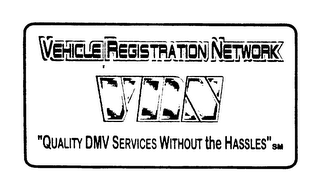 VEHICLE REGISTRATION NETWORK VRN "QUALITY DMV SERVICES WITHOUT THE HASSLES" logo