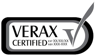 VERAX CERTIFIED EXP XX/XX/XX NBR XXX-XXX logo