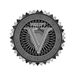 VERIFY V  AUTHENTICATED BY VERIFY  REGISTER AT VERIFYWINE.COM logo