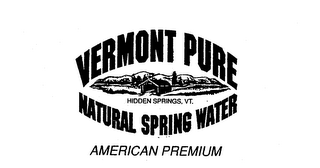 VERMONT PURE NATURAL SPRING WATER AMERICAN PREMIUM HIDDEN SPRINGS, VT. logo
