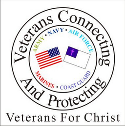 VETERANS CONNECTING AND PROTECTING ARMY NAVY MARINES AIR FORCE COAST GUARDVETERANS FOR CHRIST logo