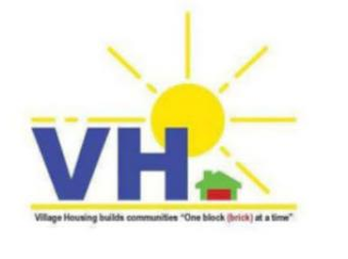 VH VILLAGE HOUSING BUILDS COMMUNITIES "ONE BLOCK (BRICK) AT A TIME" logo