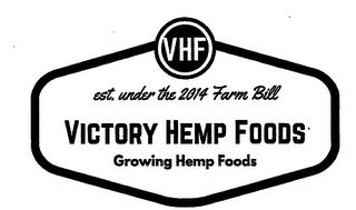VHF EST. UNDER THE 2014 FARM BILL VICTORY HEMP FOODS GROWING HEMP FOODS logo