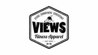 VIEWS FITNESS APPAREL EFFORT. COMMITMENT. CONSISTENCY EST. 2019 logo