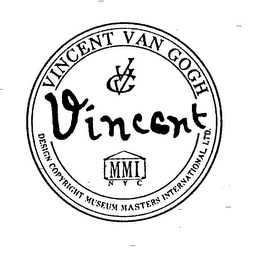 VINCENT VAN GOGH VVG VINCENT MMI NYC DESIGN COPYRIGHT MUSEUM MASTERS INTERNATIONAL, LTD. logo