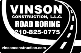 VINSON CONSTRUCTION, L.L.C. ROAD BORING 210-825-0775 VINSON CONSTRUCTION.COM logo