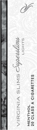 VIRGINIA SLIMS SUPERSLIMS LIGHTS VS MENTHOL 20 CLASS A CIGARETTES logo