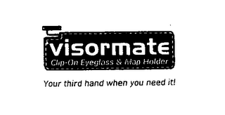 VISORMATE CLIP-ON EYEGLASS & MAP HOLDER IT'S YOUR THIRD HAND WHEN YOU NEED IT! logo