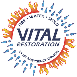 VITAL RESTORATION FIRE · WATER · MOLD 24 HR. EMERGENCY SERVICES logo
