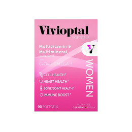 VIVIOPTAL SOFTGELS V WOMEN MULTIVITAMIN & MULTIMINERAL SUPPLEMENT WITH COQ10 & OMEGA 3 CELL HEALTH HEART HEALTH BONE/JOINT HEALTH IMMUNE BOOST 90 SOFTGELS GLUTEN-FREE GERMANFORMULA logo