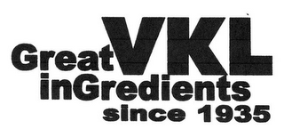 VKL GREAT INGREDIENTS SINCE 1935 logo