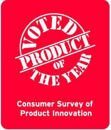 VOTED PRODUCT OF THE YEAR CONSUMER SURVEY OF PRODUCT INNOVATION logo